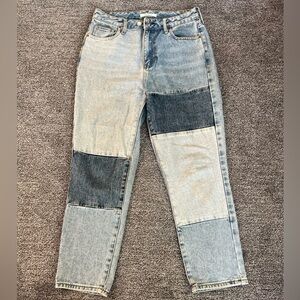 PacSun Patchwork Straight Leg Jeans - Light and Dark Blue